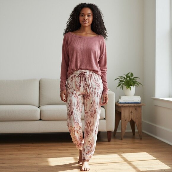 Jenni Intimates 2pc Withered Rose Top & Swirled Pants Lounge/Pajama Set Medium - Picture 1 of 2
